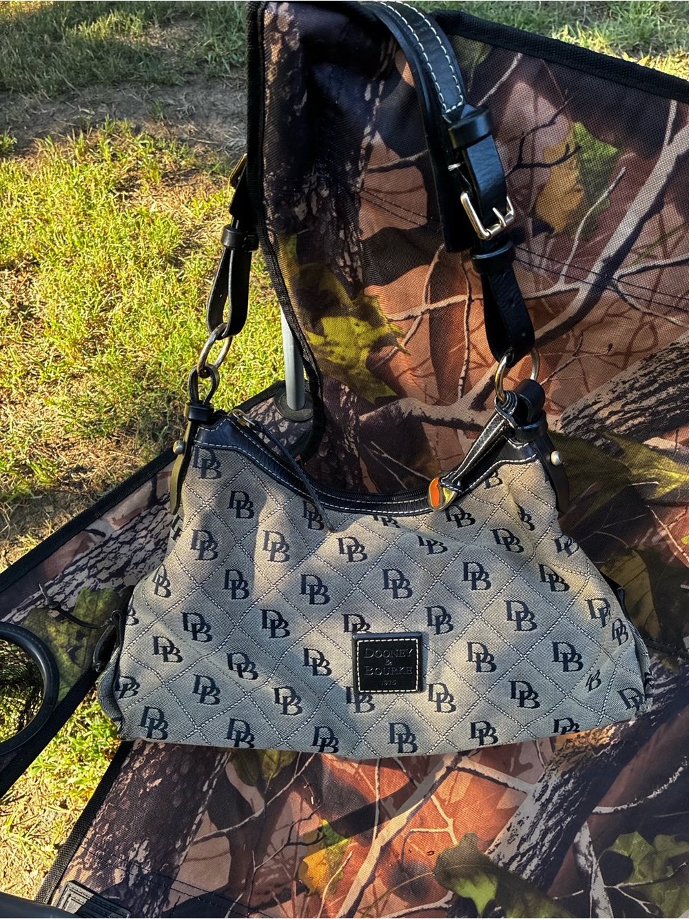 Dooney & Bourke Gray Logo Quilted Shoulder Bag